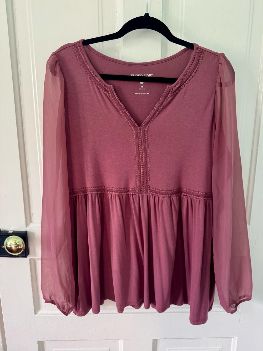 Torrid Super Soft Mauve Babydoll Top with Sheer Sleeves